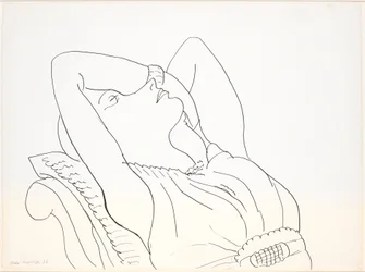 Femme inclinée, les bras au-dessus de la tête, demi-figure