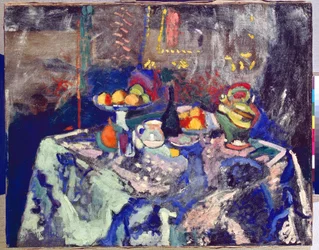 Vase, bouteille et fruits, vers 1906 (huile sur toile)