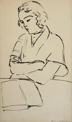 Femme lisant, vers 1922 (plume et encre noire sur papier)