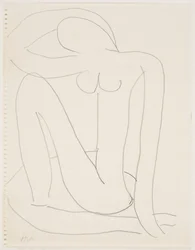 Femme assise avec un bras sur la tête (crayon sur papier)