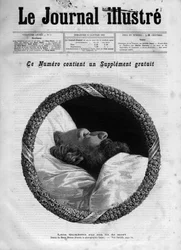 Mort de Léon Gambetta (1838-1882) homme politique français - Léon Gambetta sur son lit de mort dans "Le journal illustré" de 1883 - Dessin de Henri Meyer (1844-1899)