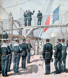 Salut au drapeau, manœuvres navales françaises, 1891