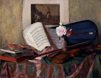 Nature morte au violon. Peinture de Henri Ottmann (1877-1927) Collection privee.