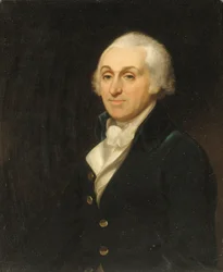 Portrait de Thomas Harley, mi-longueur, en manteau bleu et gilet blanc