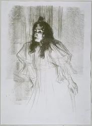 Portrait de May Belfort (May Egan) avec deux figures et un piano