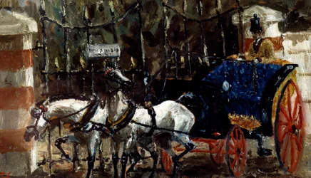 Paire de chevaux devant une porte