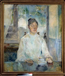 Portrait de la comtesse de Toulouse Lautrec prenant le petit déjeuner