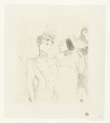 Portrait des actrices Marcelle Lender et Eve Lavallière dans une revue au Théâtre des Variétés