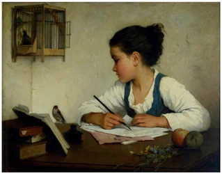 Une fille écrivant; Le chardonneret