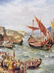 Départ des Romains de Bretagne après le sac de Rome en 410 apr. J.-C., illustration tirée de « Hutchinson