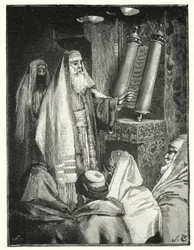 Un rabbin lisant le rouleau de la loi