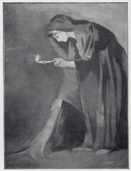Une femme orientale cherchant une pièce perdue