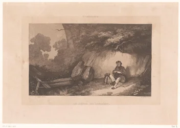 Paroi rocheuse avec un homme se reposant (L