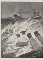 Les manœuvres navales, vue de la proue du HMS Repulse dans une mer de tête au large de la côte irlandaise