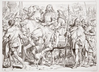 Comment Hereward entre dans la forteresse consacrée de St. Bertin, illustration de Hereward the Great par Charles Kingsley, pub. 1870, gravé par C.G. Lewis