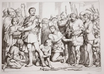 Comment Hereward joua le potier et trompa le roi, illustration de Hereward the Great par Charles Kingsley, pub. 1870, gravé par C.G. Lewis