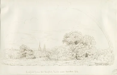 Lichfield - Vue nord (lointaine) : dessin à la plume, nd [1788-1855]