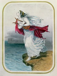 La poétesse, Sappho, se jetant dans la mer, gravée par Mme Gervais, 1849