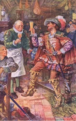 Michael Lambourne boit avec le propriétaire du Black Bear, illustration de Kenilworth, vers 1910