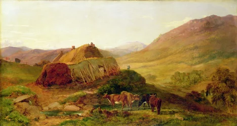 Le soir : Cottages on the Braeside near Castletown, Braemar, vers 1860 (huile sur toile)