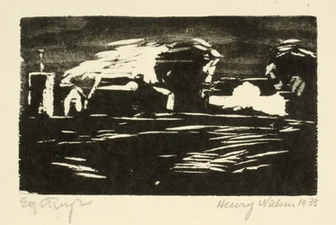 Paysage sombre avec arbres et maisons