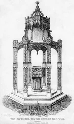 Le baptistère, église de Trunch, Norfolk, 1855