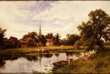 Paysage avec ferme et bétail