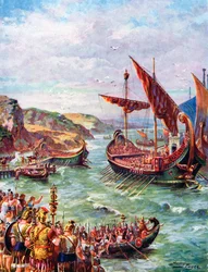 Départ des Romains de Bretagne après le sac de Rome en 410 apr. J.-C., vers 1920