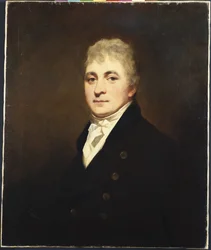 Portrait de Thomas Bissland, à mi-corps, portant un manteau noir et une cravate blanche