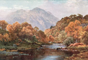 Soleil voilé, les Trossachs, Perthshire (lithographie couleur)