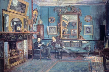 Dante Gabriel Rossetti lisant un poème à Theodore Watts-Dunton dans le salon