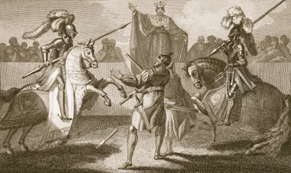 Richard II suspendant le duel entre Hereford et Norfolk, illustration de 