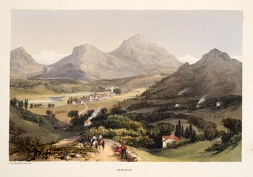 Hernani, de Sketches of scenery in the Basque provinces of Spain, with a selection of national music, pub. 1838 (gravure en couleur)