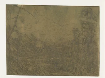 Paysage avec une cascade, première version