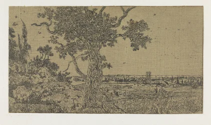 Paysage avec un chêne et une vue lointaine