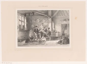 Intérieur avec trois hommes près d