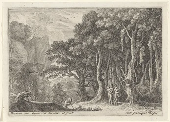 Satyre récoltant des fruits (Landschappen met saters)