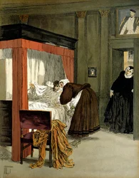 Charles IX (1550-1574), roi de France, mourant avec sa nourrice. Illustration de Hermann Vogel (1856-1918) dans « Henri IV »
