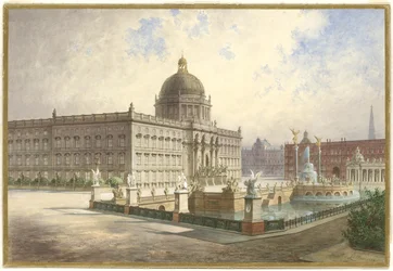 Le Berliner Stadtschloss. Vue de la façade du palais depuis le pont du palais, 1886