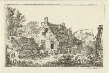 Ferme avec homme debout et femme assise