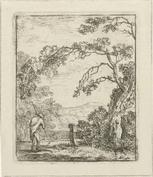 Paysage avec homme avec sac à dos