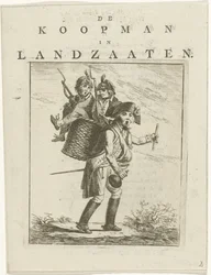 Feuille de chanson et caricature avec des soldats, Caricature de Willem V, Le marchand de Landzaaten