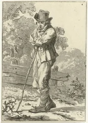 Homme appuyé sur un bâton