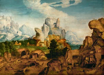 Paysage industriel avec mine et forge (huile sur bois)