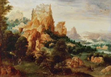 Paysage avec le bon Samaritain (peinture sur bois de chêne)