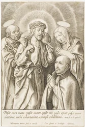 Ignace de Loyola agenouillé devant le Christ, la Vierge et saint Pierre