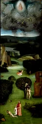 Triptyque du Jugement dernier : panneau gauche représentant Adam et Ève au Paradis