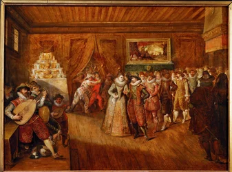 La danse du mariage (huile sur bois de chêne)