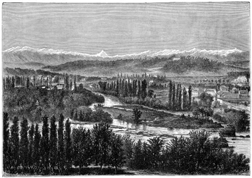 Les Pyrénées vues de la terrasse du château de Pau, France, 1879