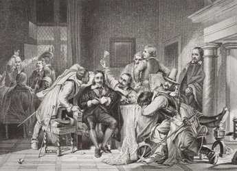 Charles I (1600-49) dans la salle de garde insulté par les soldats d